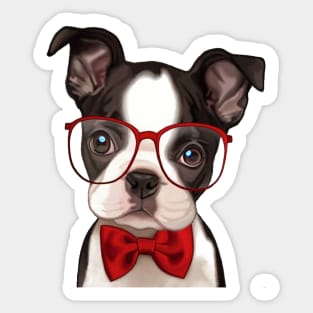 Boxer Puppy wearing Red Glasses and Bow Tie Sticker